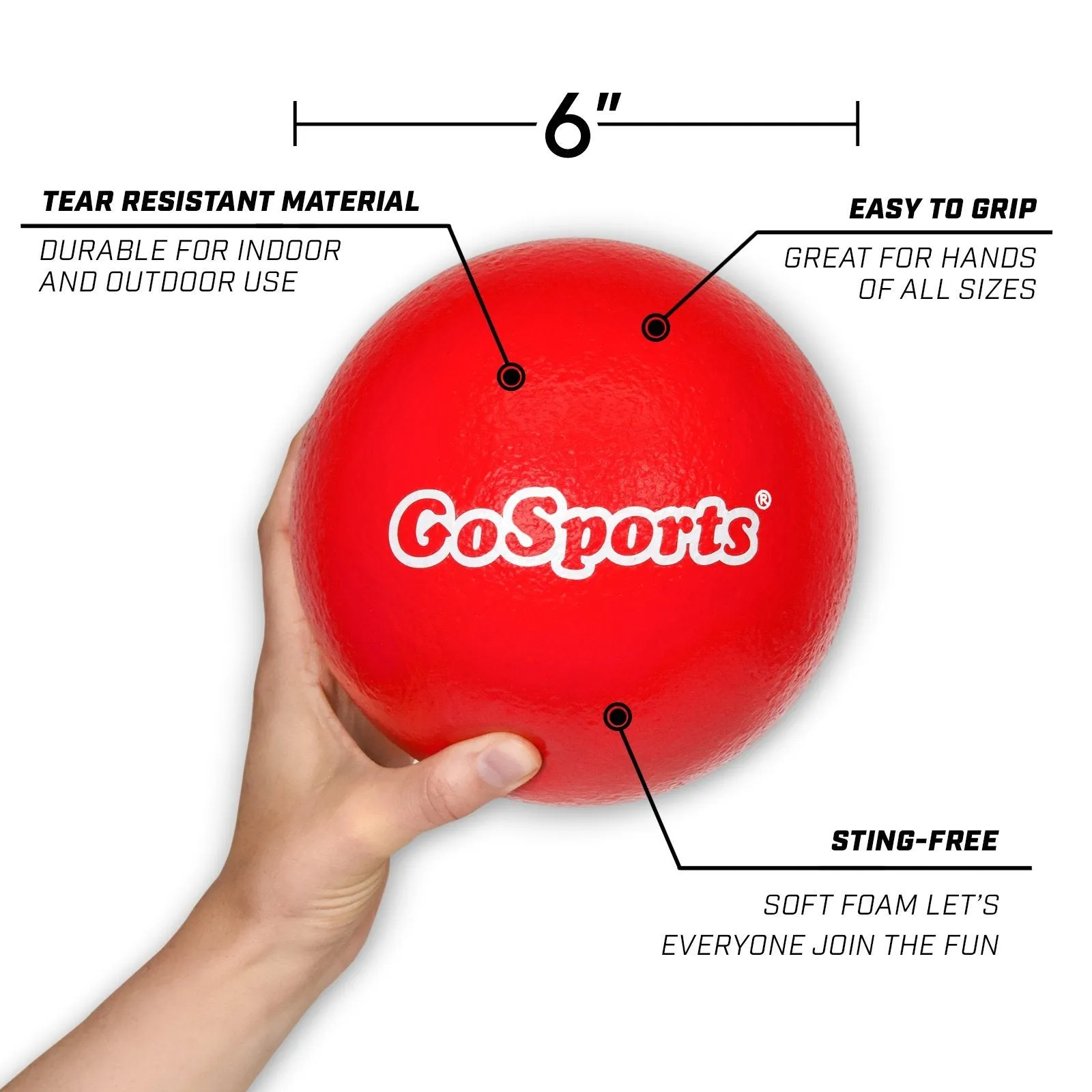 GoSports 6 in Soft Skin Foam Playground Dodgeballs - 6-pack