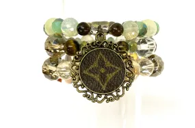 Hand beaded bracelet set “sea glass” with antique scroll pendant