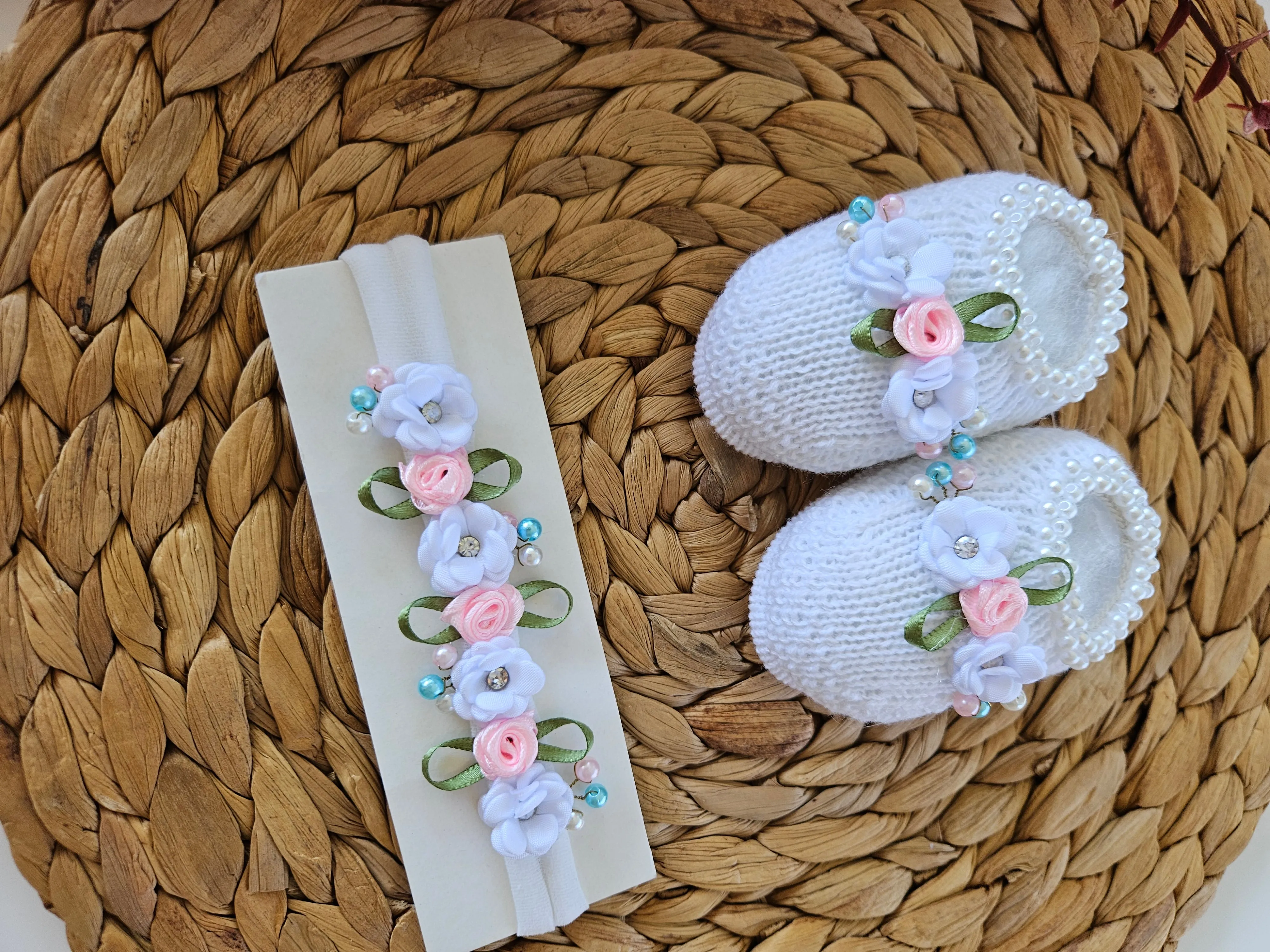 Handmade Bootie and Headband Set - White