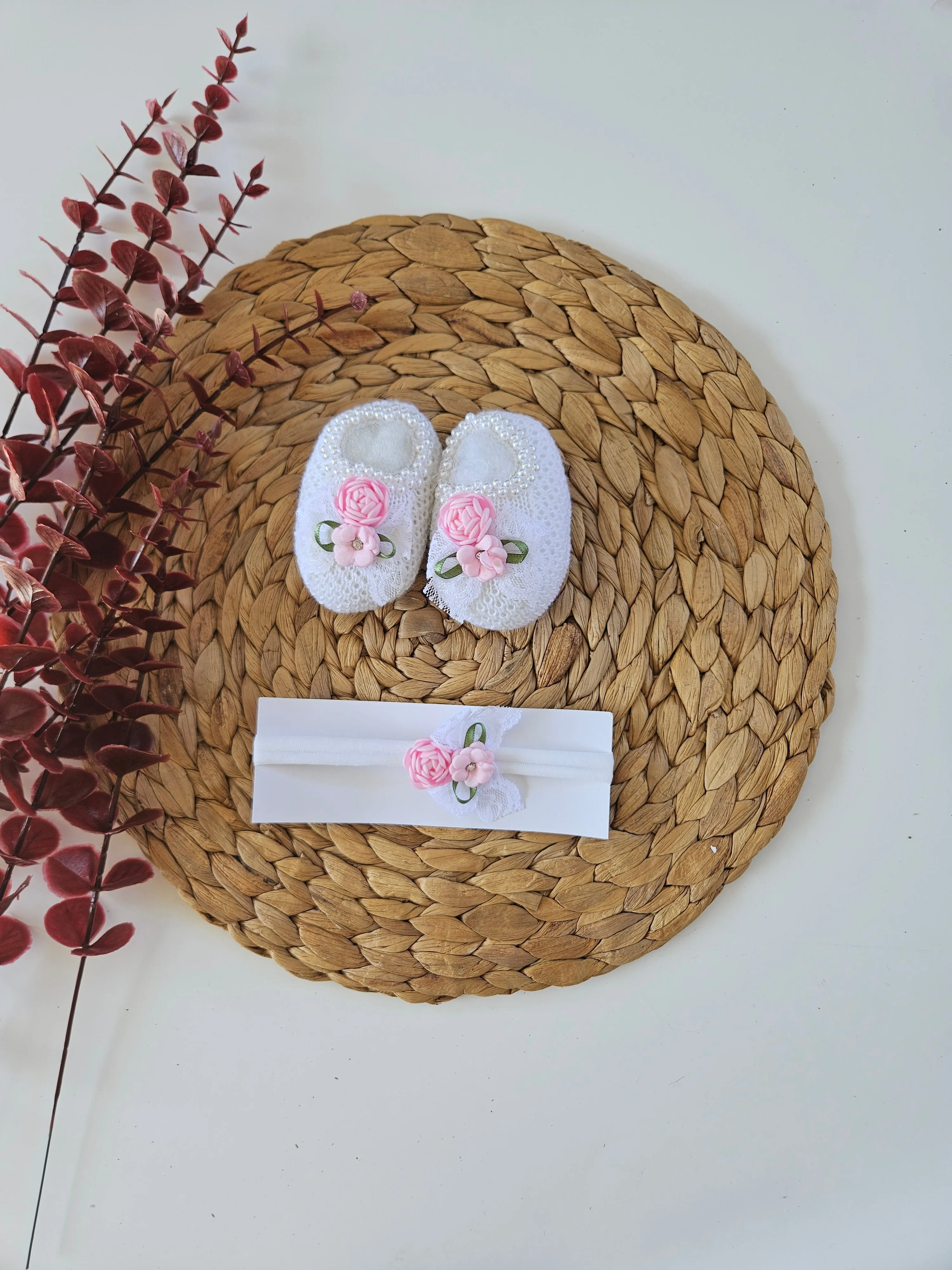 Handmade Bootie and Headband Set - White