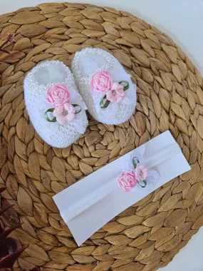 Handmade Bootie and Headband Set - White