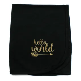 Hello World Soft Cotton Swaddling Receiving Blanket, Black