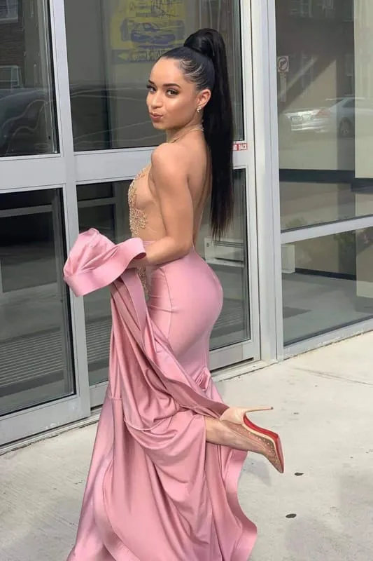High Collar Pretty Sleeveless Open Back Mermaid Dresses