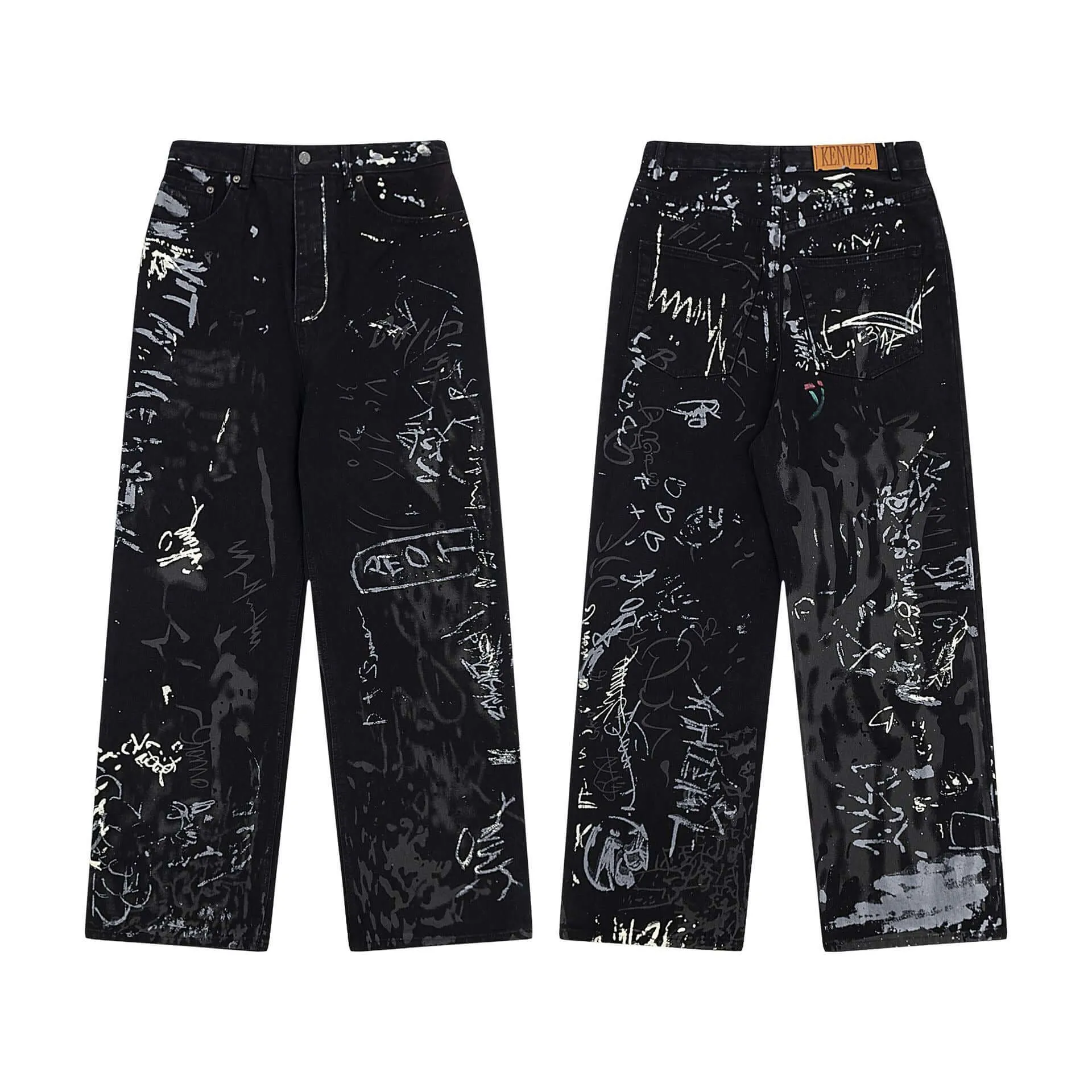 High-Waist Printed Wide-Leg Jeans - Chic Streetwear for Women