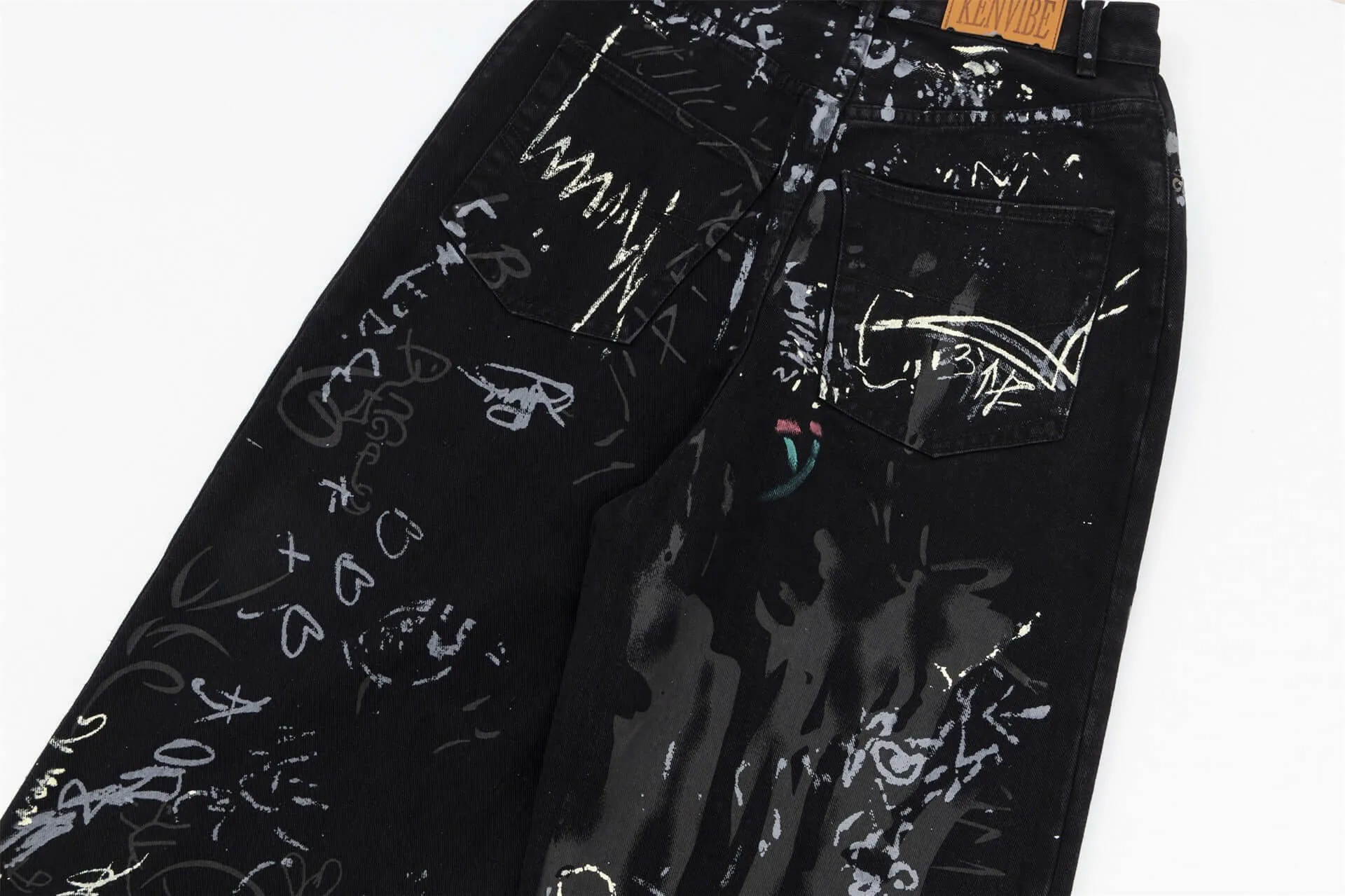 High-Waist Printed Wide-Leg Jeans - Chic Streetwear for Women