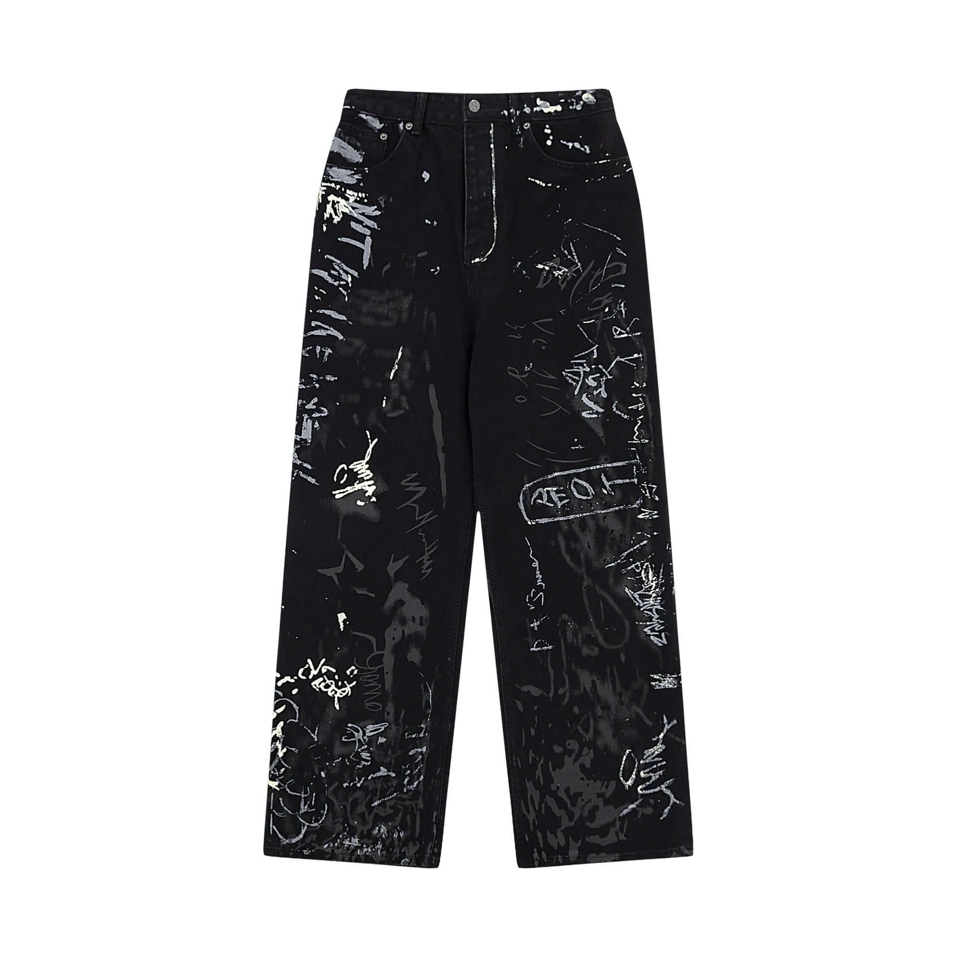 High-Waist Printed Wide-Leg Jeans - Chic Streetwear for Women