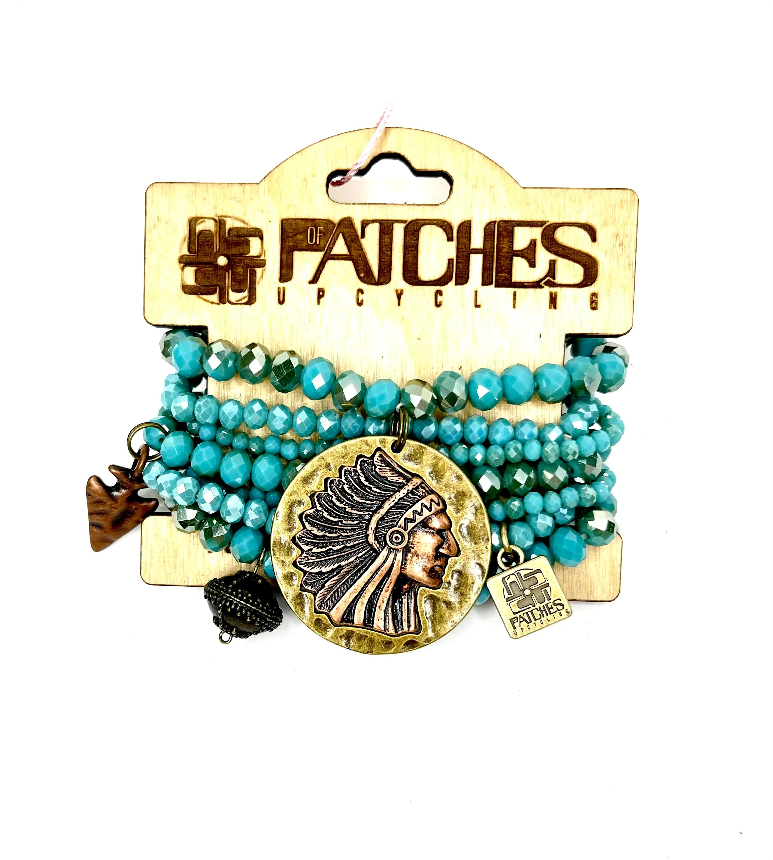 Indian Sea- Stacked Bracelet set- Antique/Brass Side Indian (aqua)