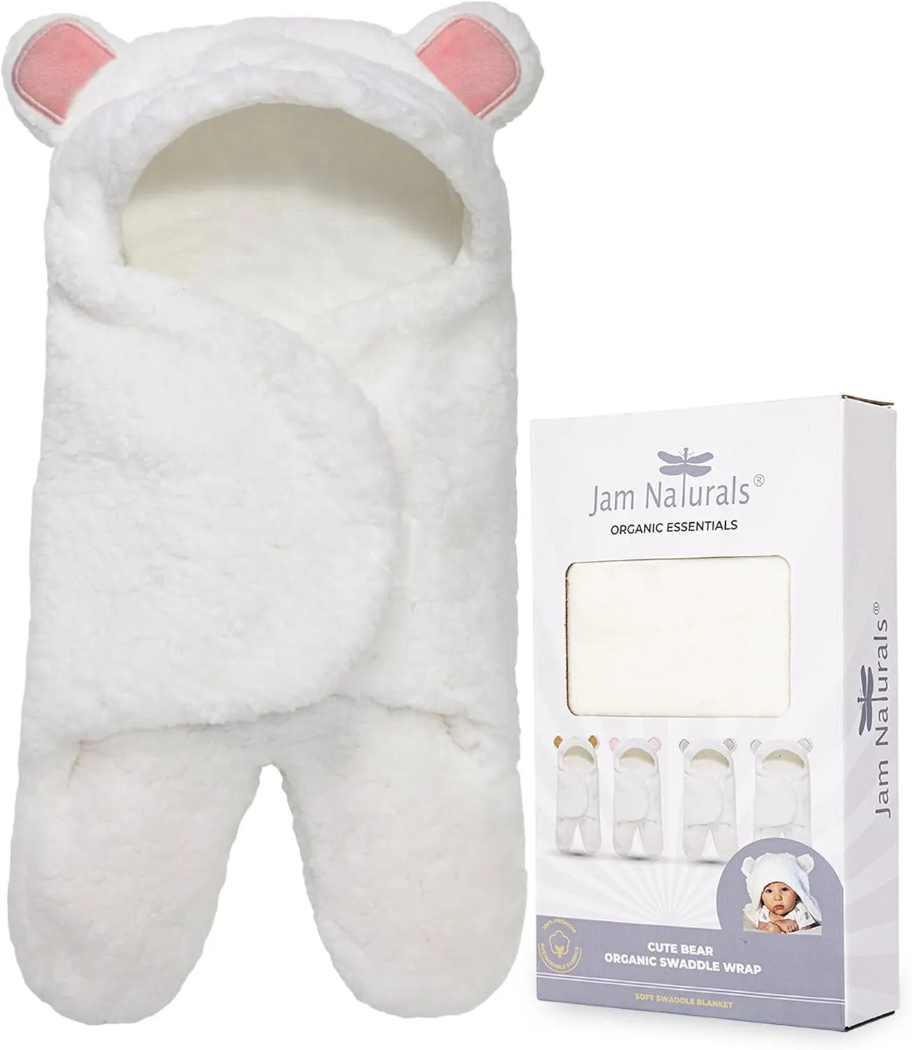 Jam Naturals- Baby Swaddle Blanket, Cute Bear Organic Receiving Swaddling Wrap, Newborn Baby Girl Soft Plush Registry Gift (Pink 0-3)