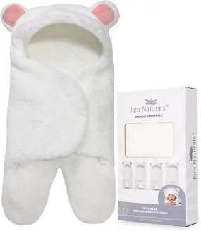 Jam Naturals- Baby Swaddle Blanket, Cute Bear Organic Receiving Swaddling Wrap, Newborn Baby Girl Soft Plush Registry Gift (Pink 0-3)