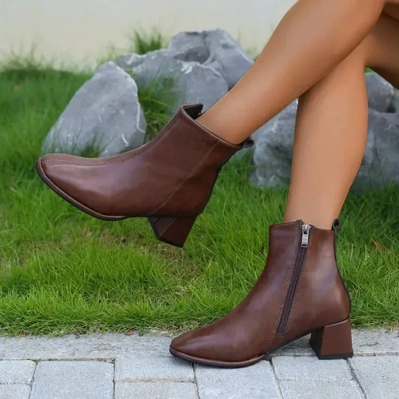 Joskaa 2024 New High Heels Women Short Boots Elegant Pointed Toe Office Lady Shoes Woman Genuine Leather Side Zipper Autumn Winter