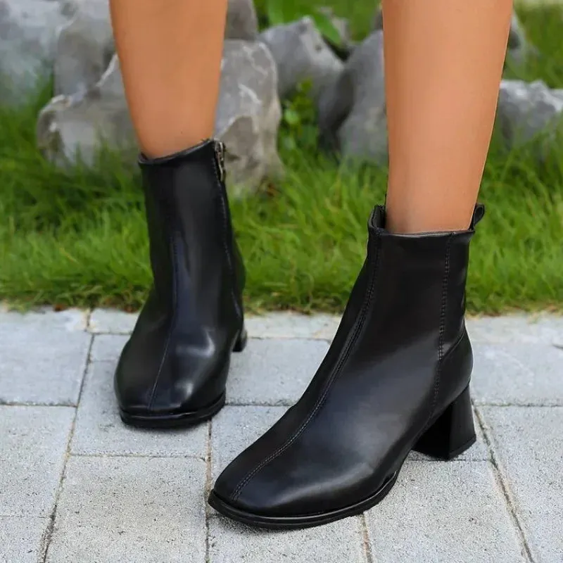 Joskaa 2024 New High Heels Women Short Boots Elegant Pointed Toe Office Lady Shoes Woman Genuine Leather Side Zipper Autumn Winter