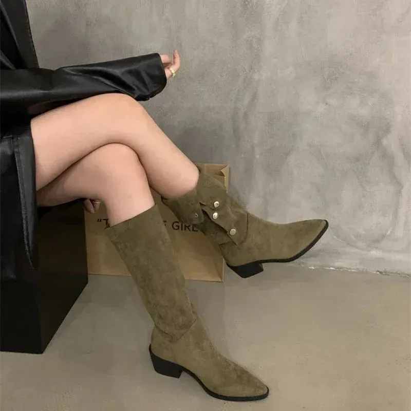 Joskaa 2024 New Woman Suede spring Sexy Thick-heeled Women's Boots Riding Botas Warmth Non-slip High Boots Shoes Buckle Boots of Women