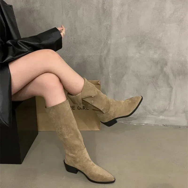Joskaa 2024 New Woman Suede spring Sexy Thick-heeled Women's Boots Riding Botas Warmth Non-slip High Boots Shoes Buckle Boots of Women