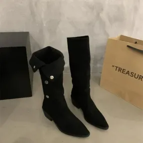 Joskaa 2024 New Woman Suede spring Sexy Thick-heeled Women's Boots Riding Botas Warmth Non-slip High Boots Shoes Buckle Boots of Women