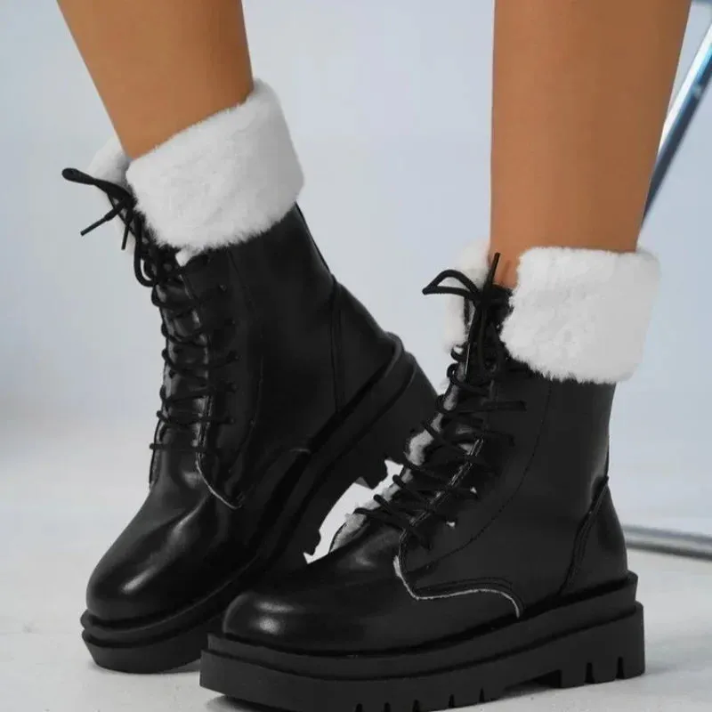 Joskaa Women's Boots 2024 Winter Boots With Fur Low Heels Snow Boots Ankle Bota Feminina Platform Booties For Women Winter Shoes Heeled