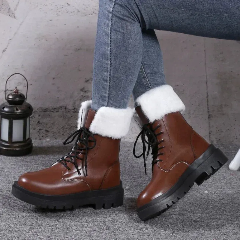 Joskaa Women's Boots 2024 Winter Boots With Fur Low Heels Snow Boots Ankle Bota Feminina Platform Booties For Women Winter Shoes Heeled