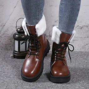 Joskaa Women's Boots 2024 Winter Boots With Fur Low Heels Snow Boots Ankle Bota Feminina Platform Booties For Women Winter Shoes Heeled