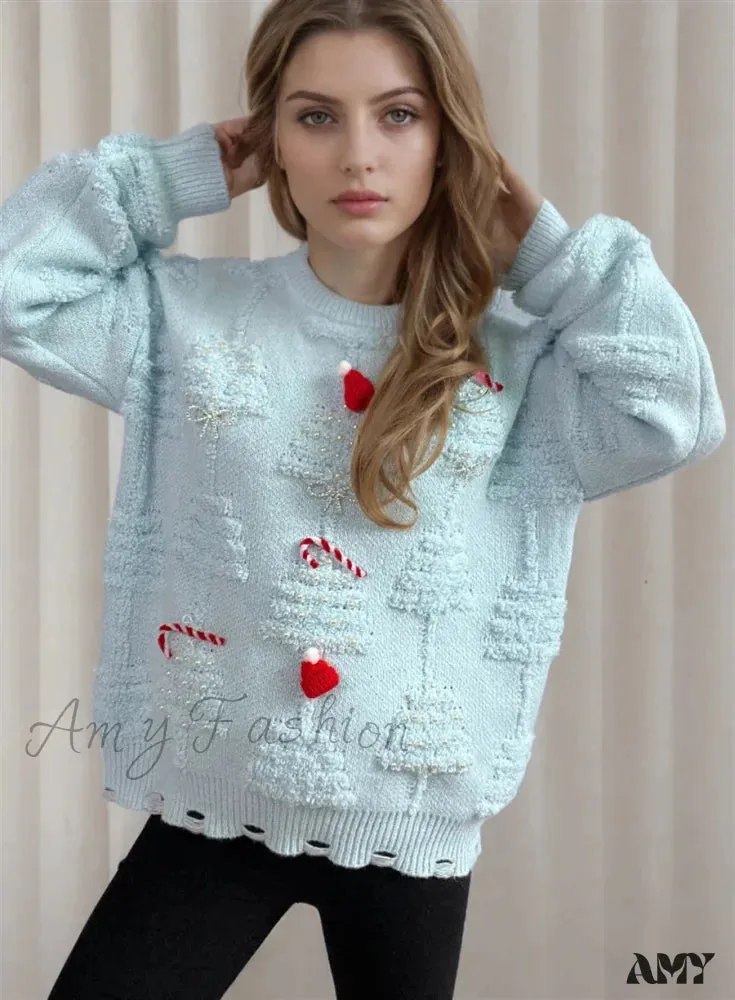 Korean Style Casual Loose Jumper with Chic Bow Christmas Sweater