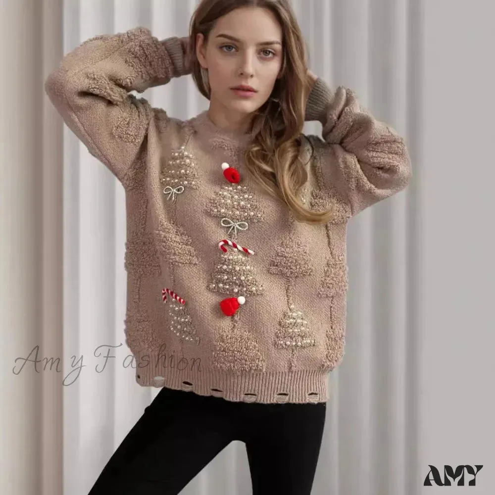 Korean Style Casual Loose Jumper with Chic Bow Christmas Sweater