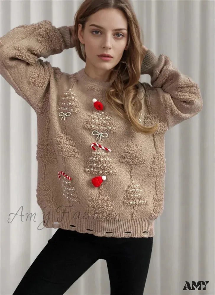 Korean Style Casual Loose Jumper with Chic Bow Christmas Sweater