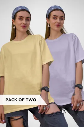 Lavender and Beige Lightweight Oversized T-shirts Combo for Women