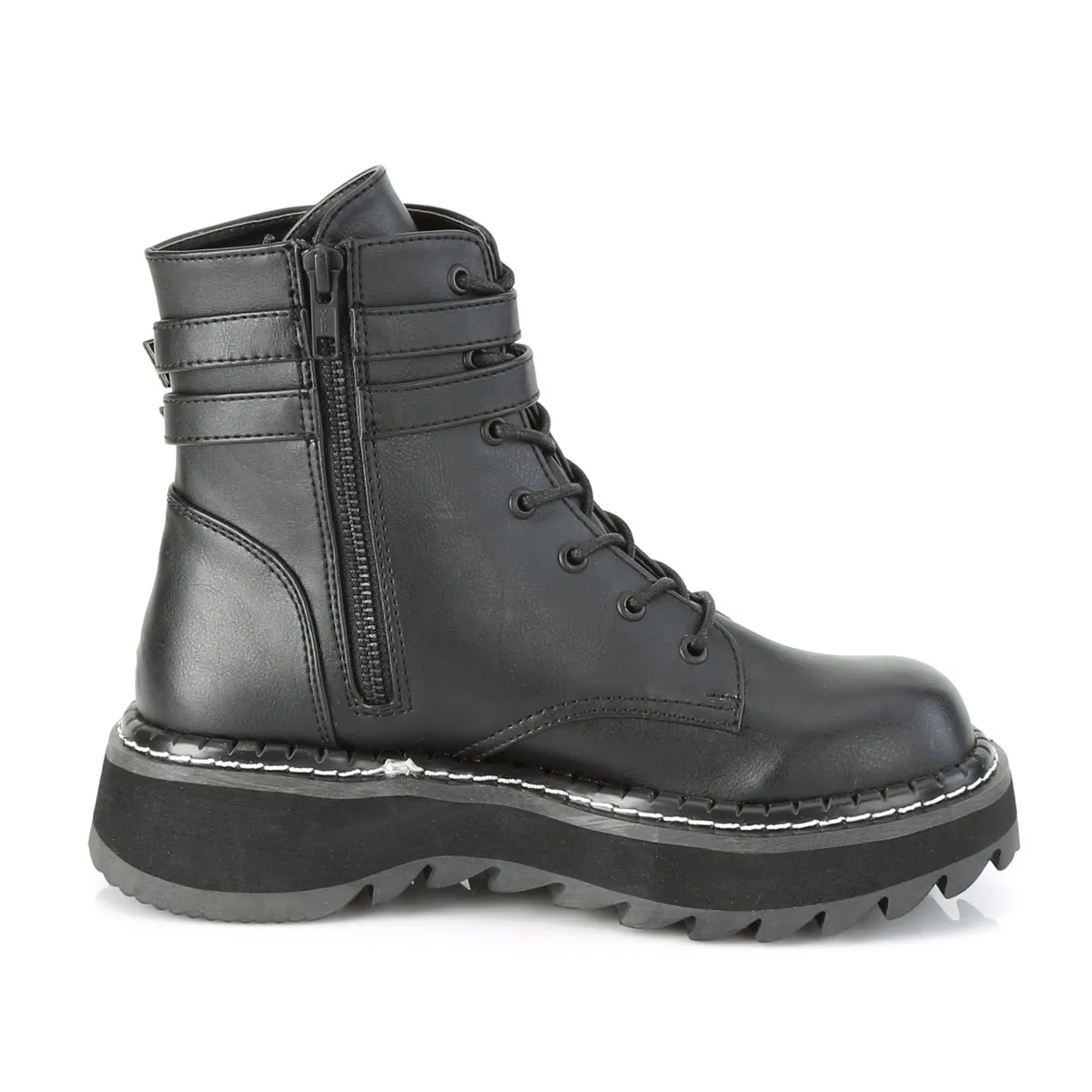 LILITH-152 DemoniaCult Black Vegan Leather Sexy Women's Ankle Boots (Alternative Footwear)