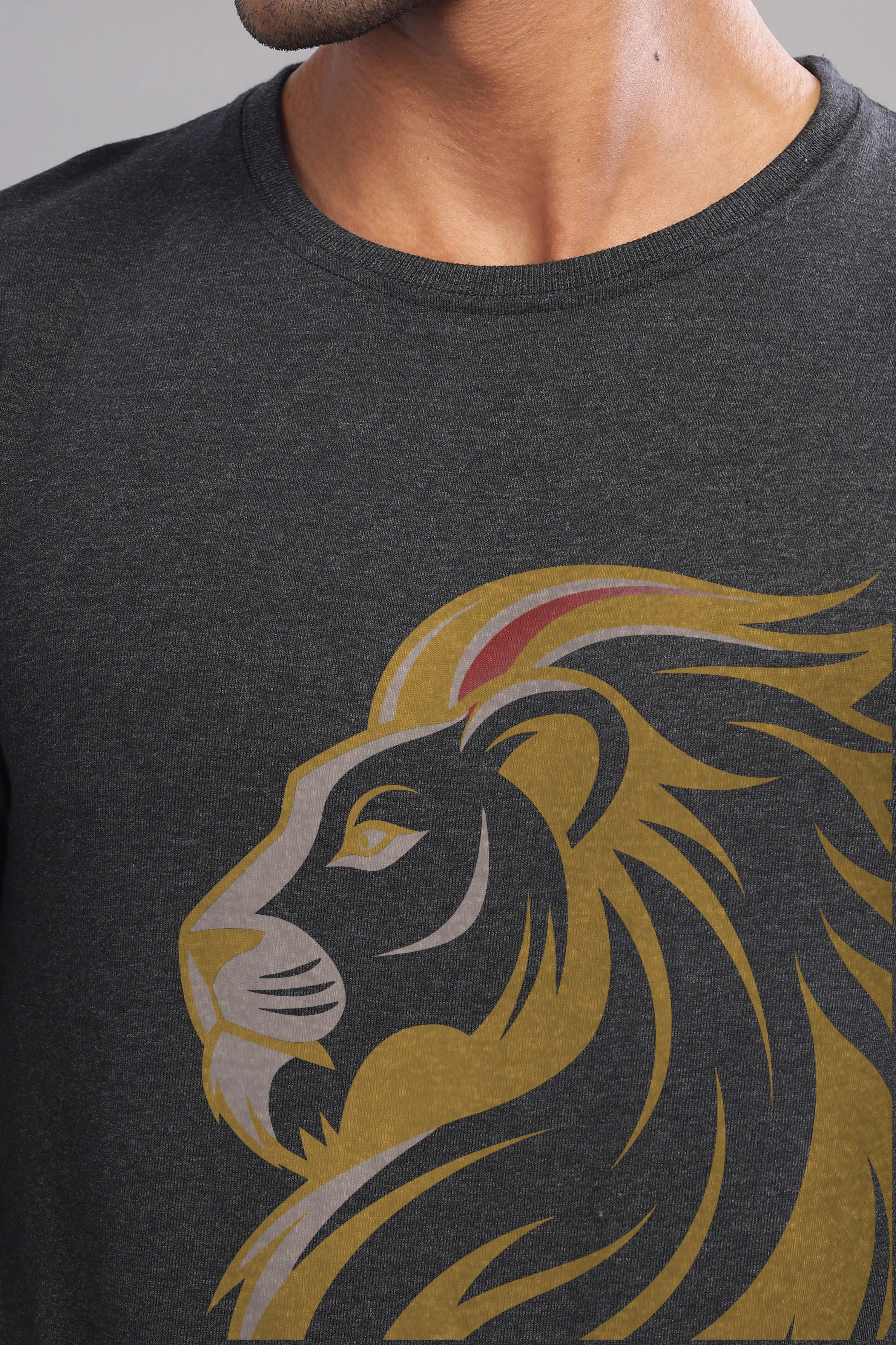 Lucky Leo Charcoal Half Sleeve Printed Round Neck T-Shirt
