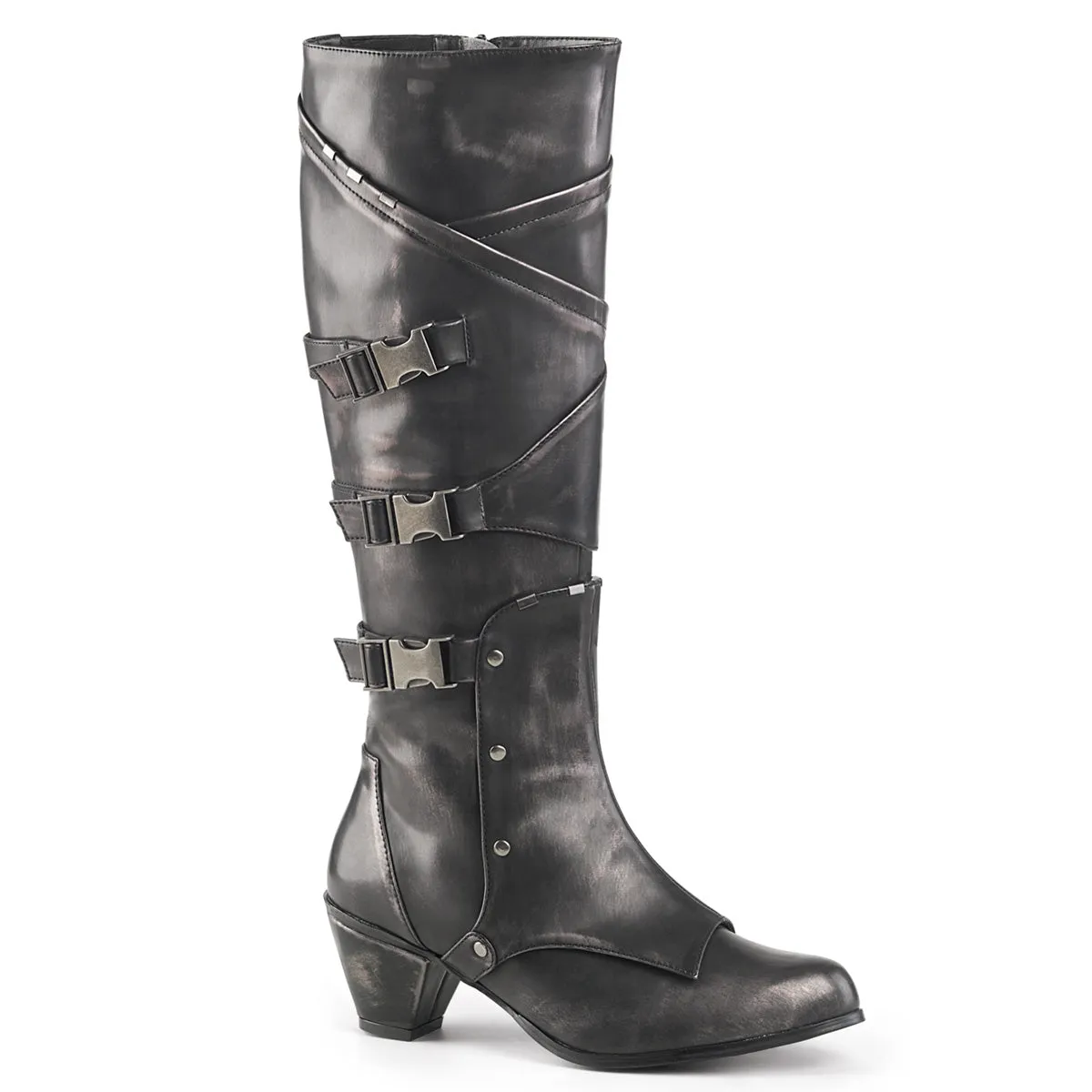 MAIDEN-8820 Funtasma Pewter Brush-Off Pu Fancy Dress Women's Boots (Fantasy Footwear)