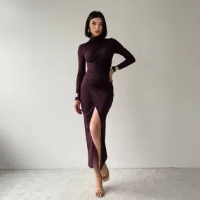 Medium-high collar slim-fit long-sleeved dress