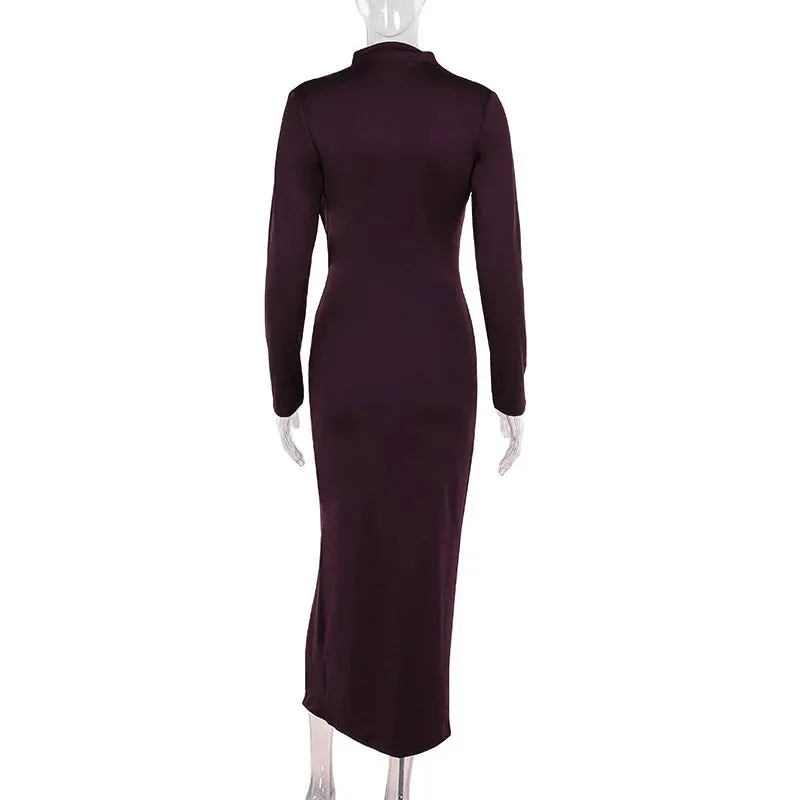 Medium-high collar slim-fit long-sleeved dress