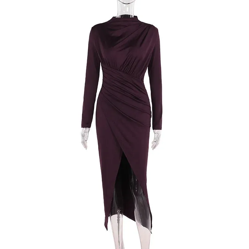 Medium-high collar slim-fit long-sleeved dress