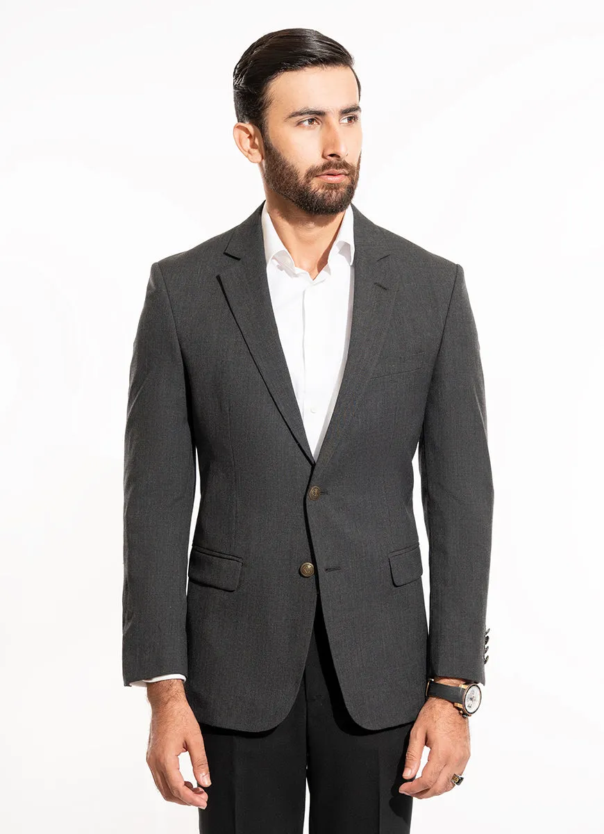 Melange Textured-Charcoal Grey, Wool Blend Classic Blazers