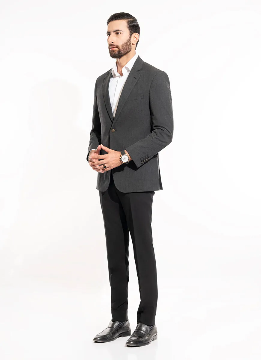 Melange Textured-Charcoal Grey, Wool Blend Classic Blazers
