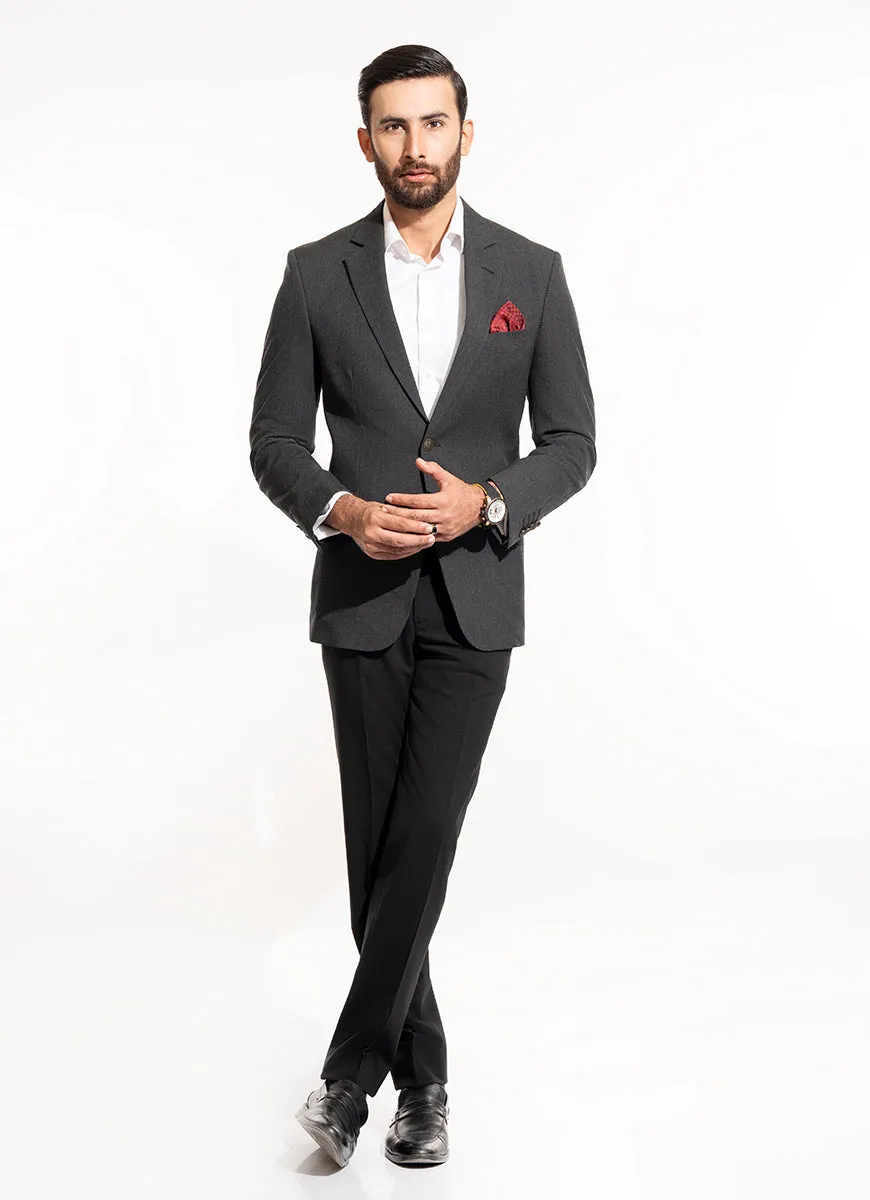 Melange Textured-Charcoal Grey, Wool Blend Classic Blazers
