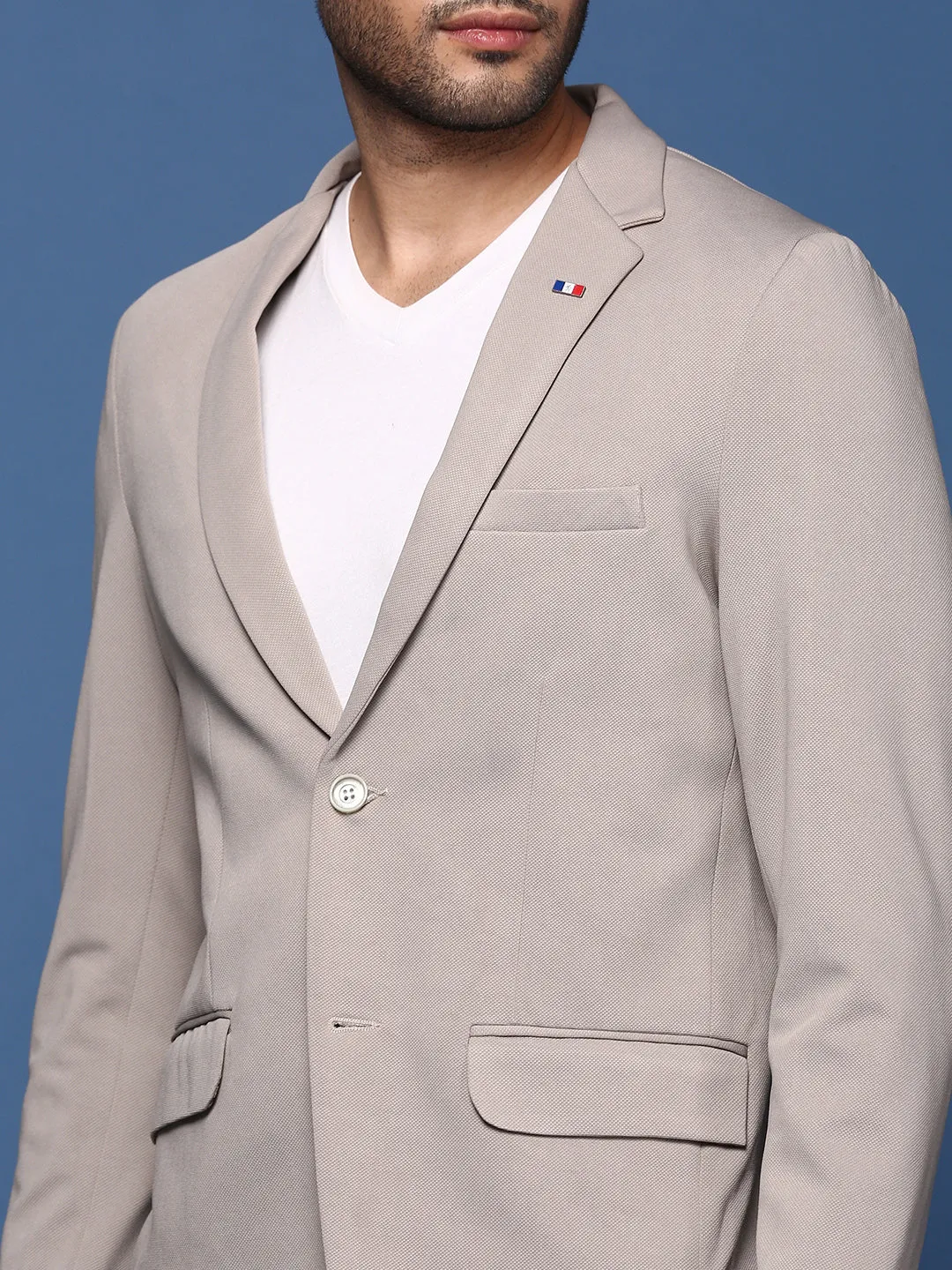 Men Grey Slim Fit Single Breasted Blazer