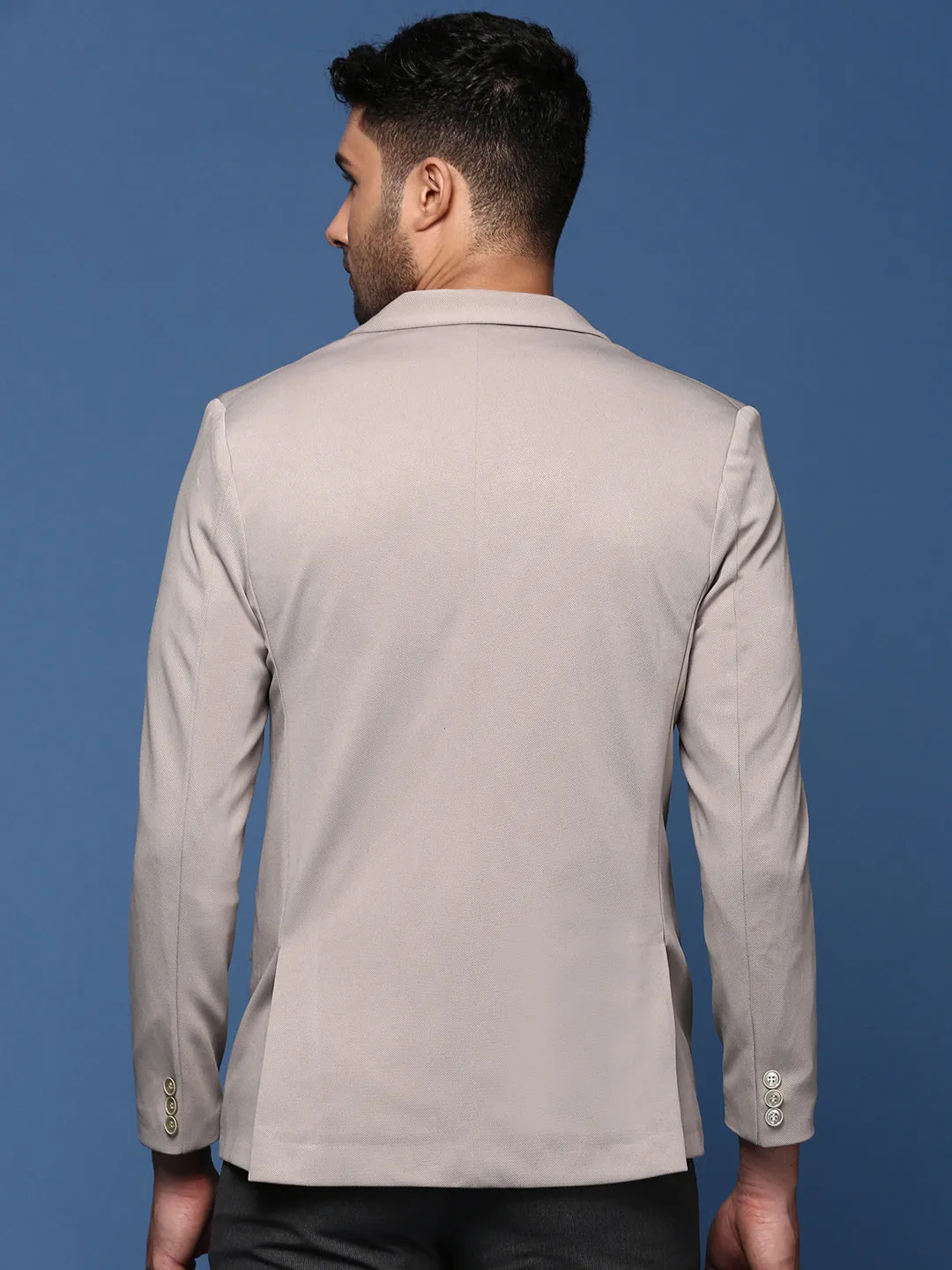 Men Grey Slim Fit Single Breasted Blazer