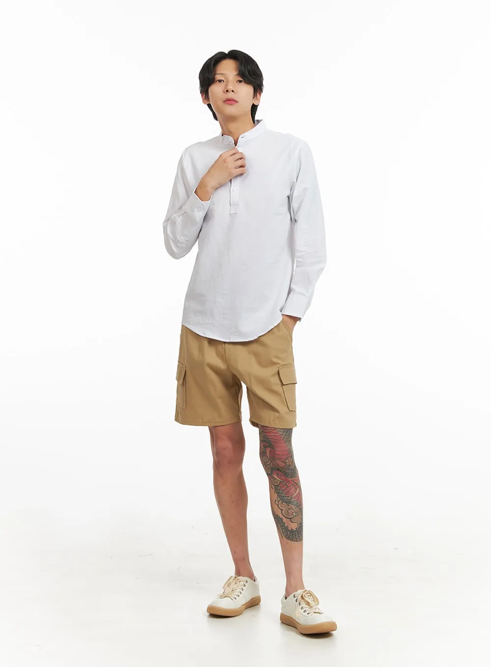 Men's High Collar Buttoned Shirt IY424
