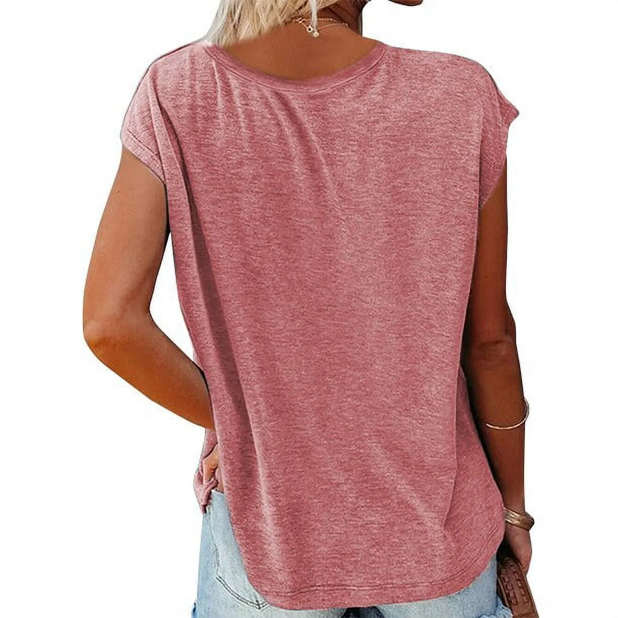 MOSHU V Neck Womens T-Shirts Basic Tops for Women Cap Sleeve Loose Tank Tops