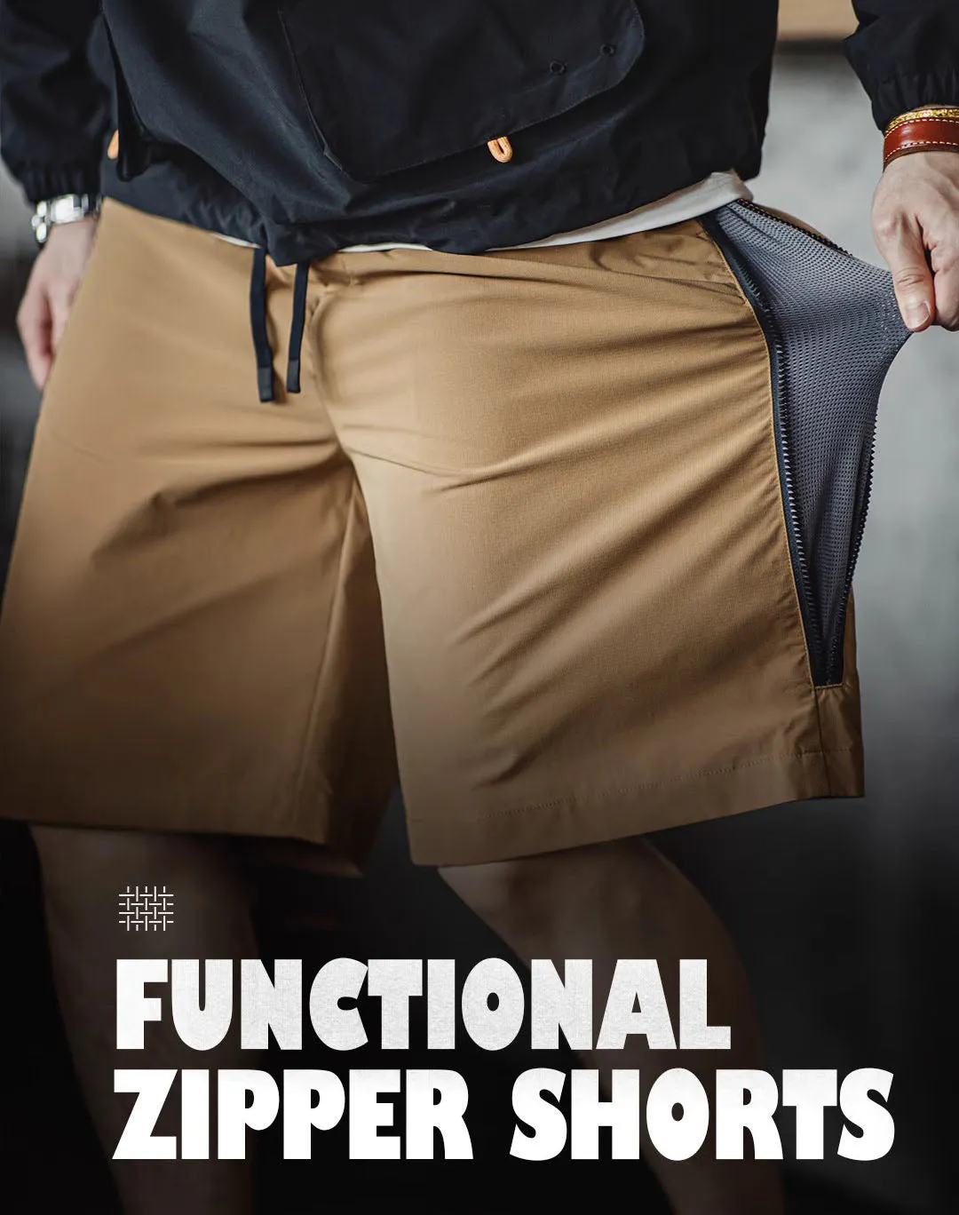 Mountain Contrast Color Splicing Zipper Functional Men's Shorts