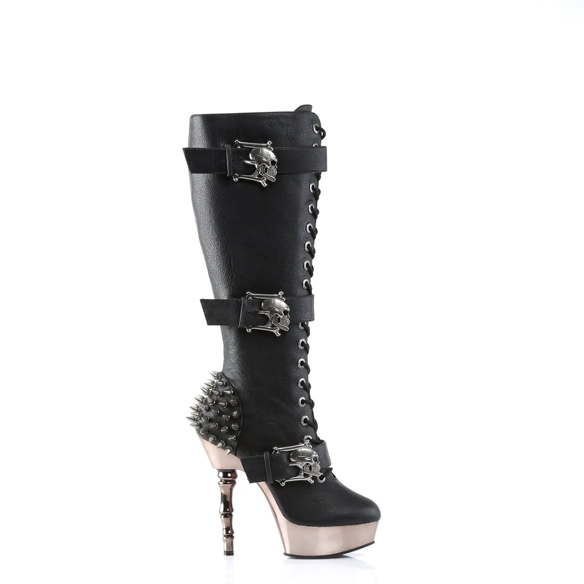 MUERTO-2028 DemoniaCult Black Vegan Leather Sexy Women's Mid-Calf & Knee High Boots (Alternative Footwear)