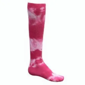 Neon Pink and White Tie-Dyed Athletic Knee High Socks (Small)