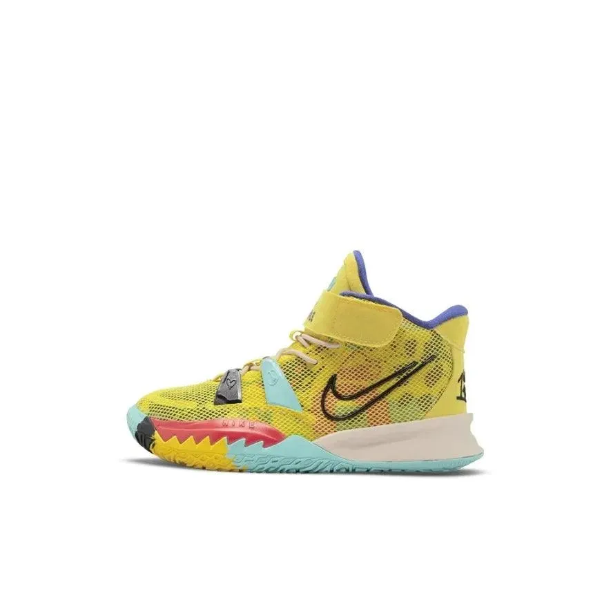 Nike Kyrie 7 mid-top kids board shoes velcro anti-slip shock absorption shoes purple yellow