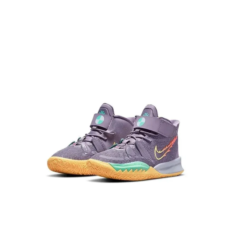 Nike Kyrie 7 mid-top kids board shoes velcro anti-slip shock absorption shoes purple yellow