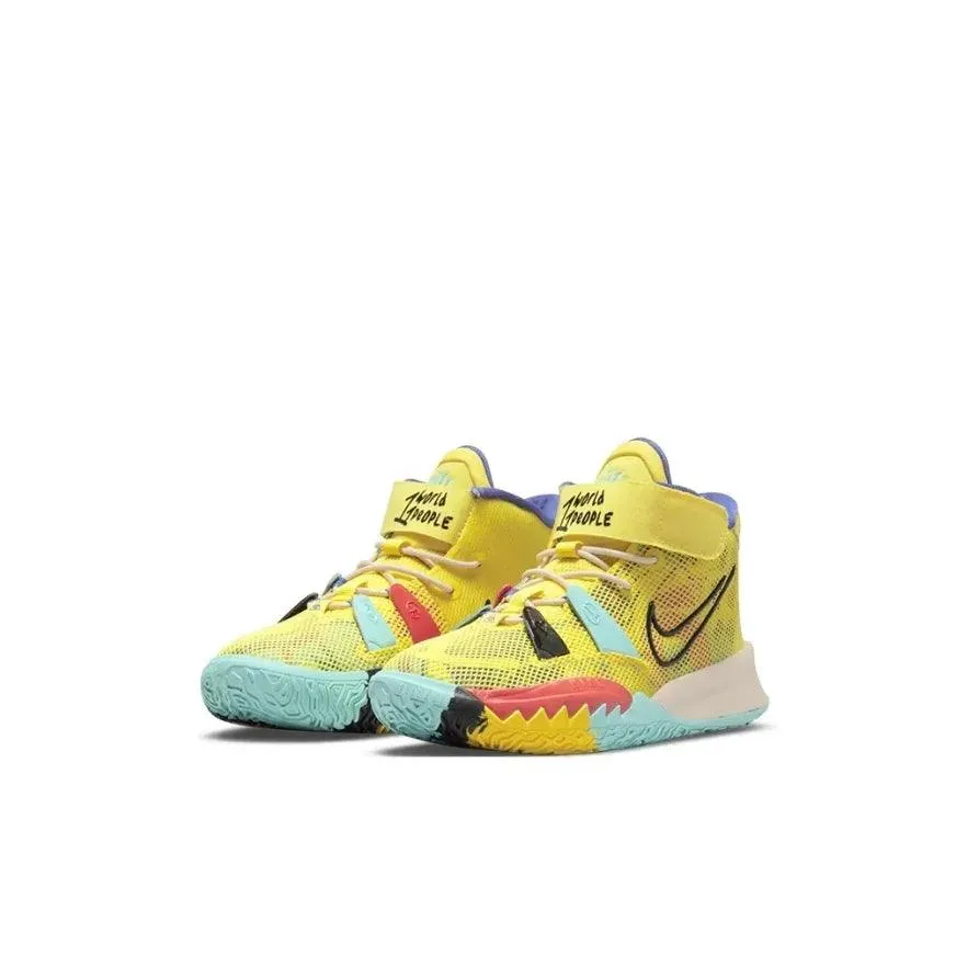 Nike Kyrie 7 mid-top kids board shoes velcro anti-slip shock absorption shoes purple yellow