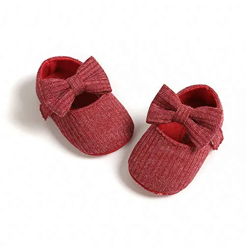 Ohwawadi Infant Baby Girl Shoes, Bowknot Baby Mary Jane Flats Princess Dress Shoes Soft Baby Crib Shoes(0-6 Months, 1933 Red)