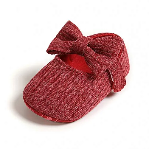 Ohwawadi Infant Baby Girl Shoes, Bowknot Baby Mary Jane Flats Princess Dress Shoes Soft Baby Crib Shoes(0-6 Months, 1933 Red)
