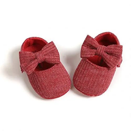Ohwawadi Infant Baby Girl Shoes, Bowknot Baby Mary Jane Flats Princess Dress Shoes Soft Baby Crib Shoes(0-6 Months, 1933 Red)