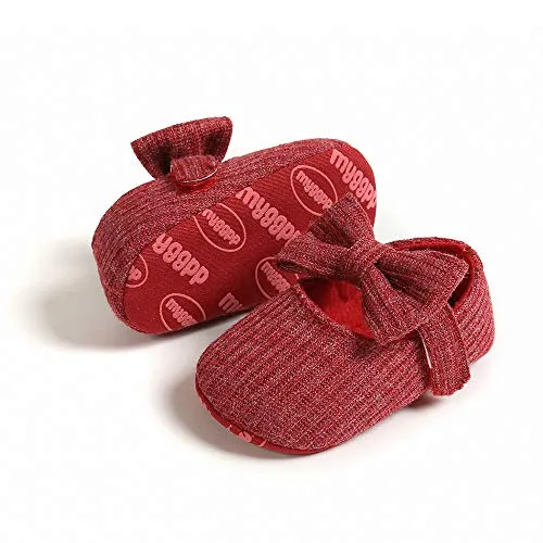 Ohwawadi Infant Baby Girl Shoes, Bowknot Baby Mary Jane Flats Princess Dress Shoes Soft Baby Crib Shoes(0-6 Months, 1933 Red)