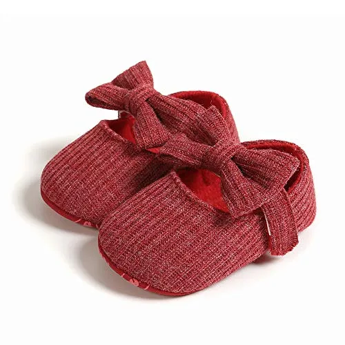 Ohwawadi Infant Baby Girl Shoes, Bowknot Baby Mary Jane Flats Princess Dress Shoes Soft Baby Crib Shoes(0-6 Months, 1933 Red)