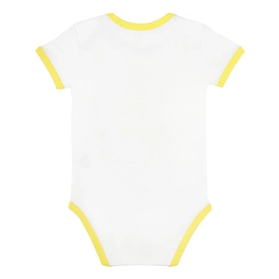 Organic Cotton Bodysuit, White with Yellow Piping & Pineapple Chest Print , short sleeves (0-24 months)